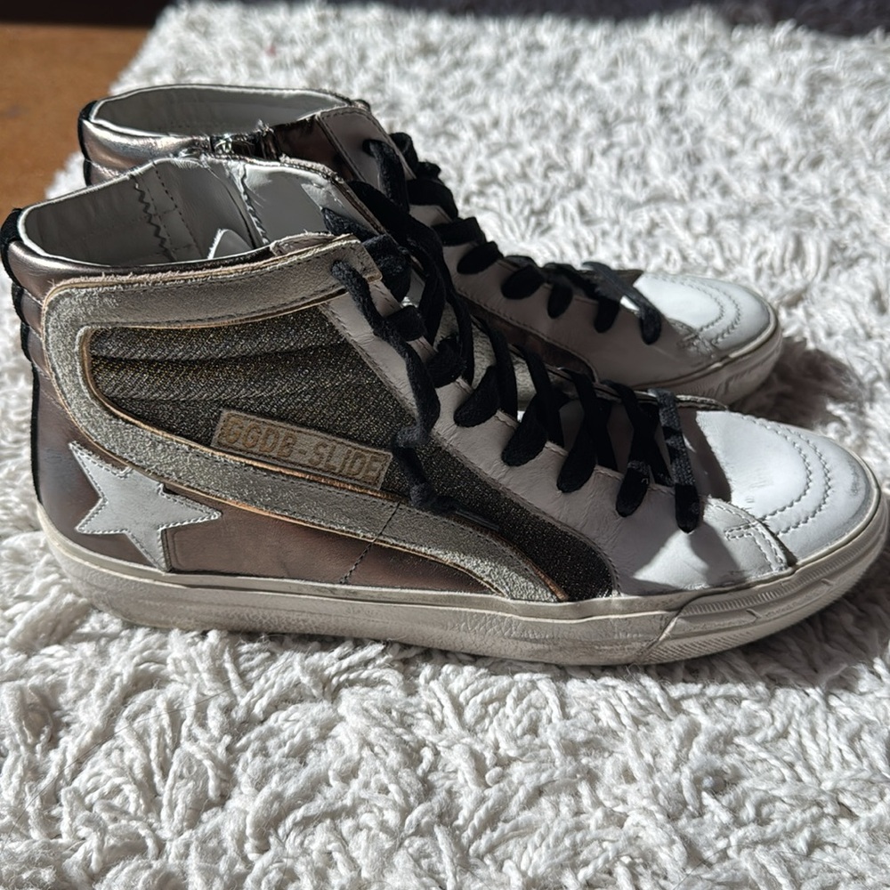 Golden Goose White and Silver High-Top Sneakers - Picture 3 of 11